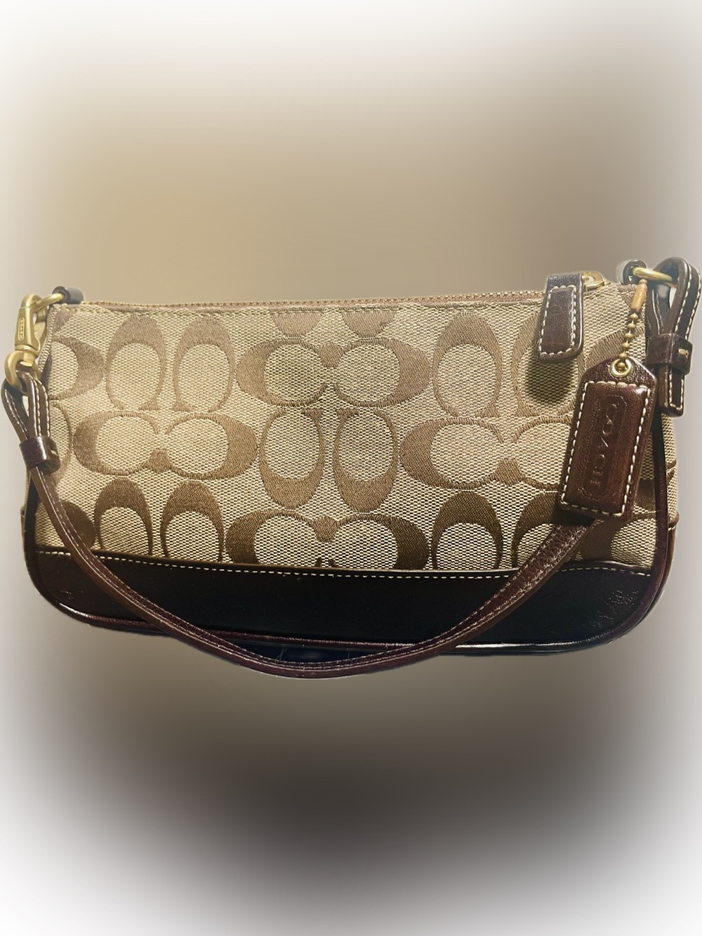 Vintage Y2K Coach Signature Demi Pouch Shoulder Bag Brown Khaki A BEAUTY